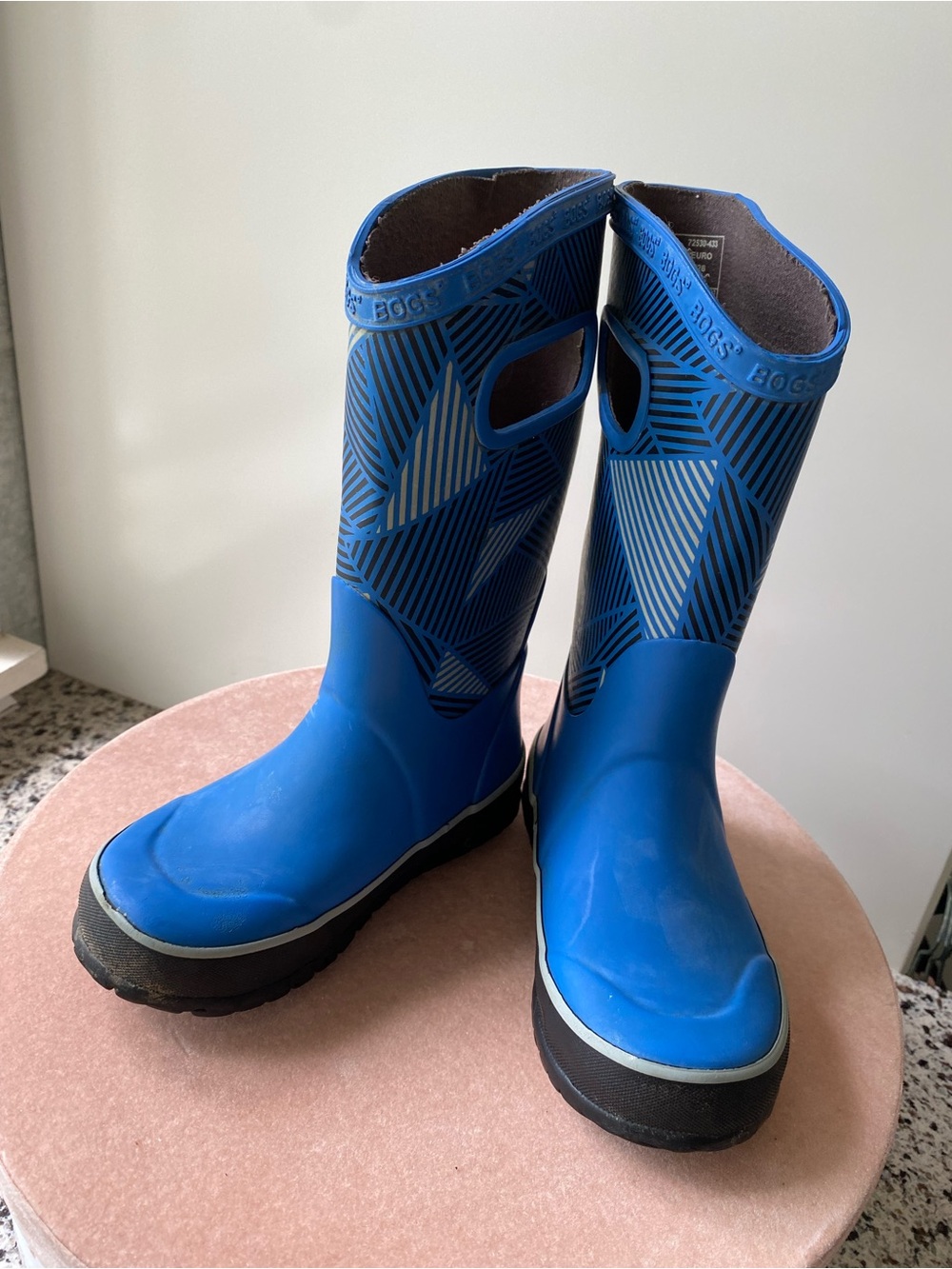 BOGS Kids Waterproof Rain Boots Blue Geometric Size 10